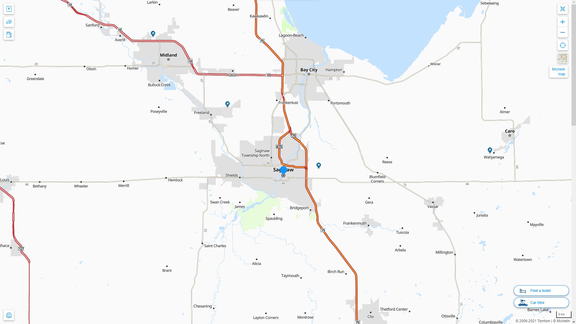 Saginaw Michigan Highway and Road Map